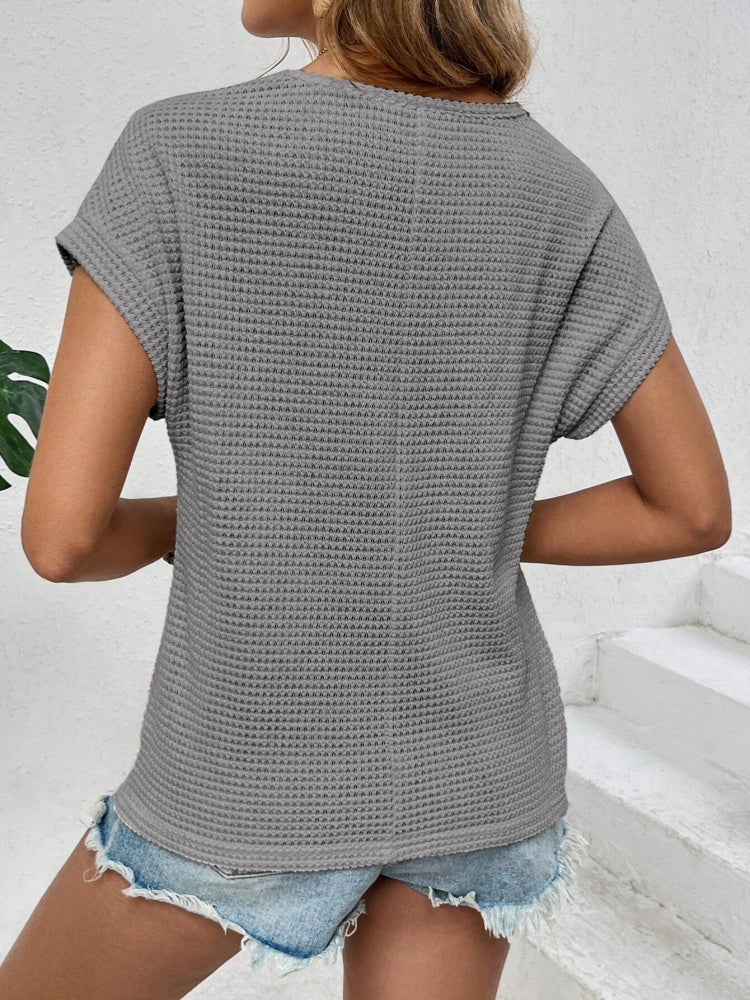 Round Neck Hollow Out Casual Blouse
