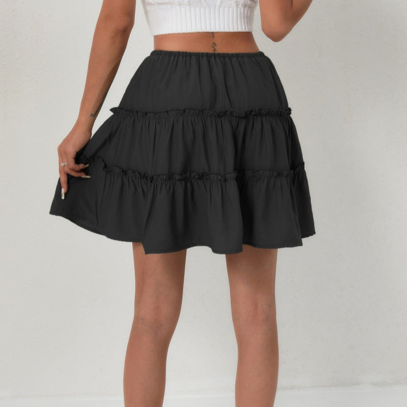 Tiered Ruffle Mini Skirt - High-Waisted Drawstring Flowy Skirt