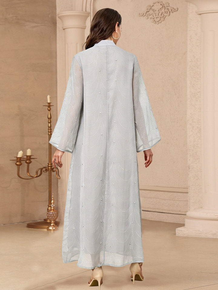 Crystal &amp; Floral Applique Embellished Abaya Maxi Dress