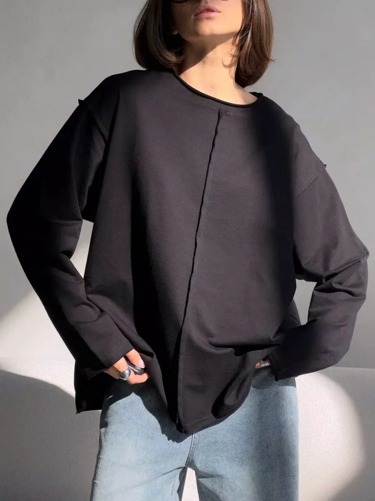 Oversized Long-Sleeve Cotton Tee | Crew Neck Casual Loose T-Shirt