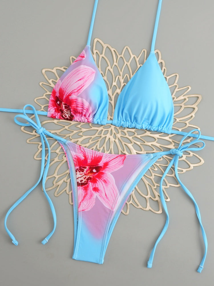 Floral &amp; Abstract Print Triangle Bikini Set