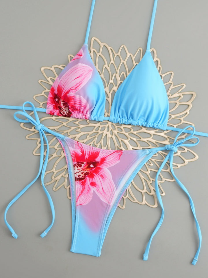 Floral &amp; Abstract Print Triangle Bikini Set