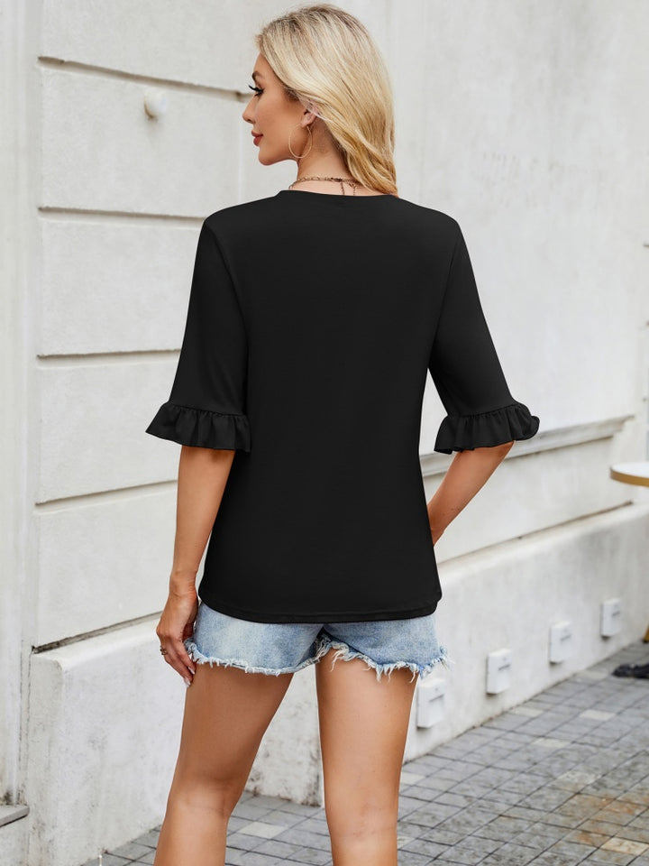 Pleated Ruffle Cuff Mid-Sleeve Blouse