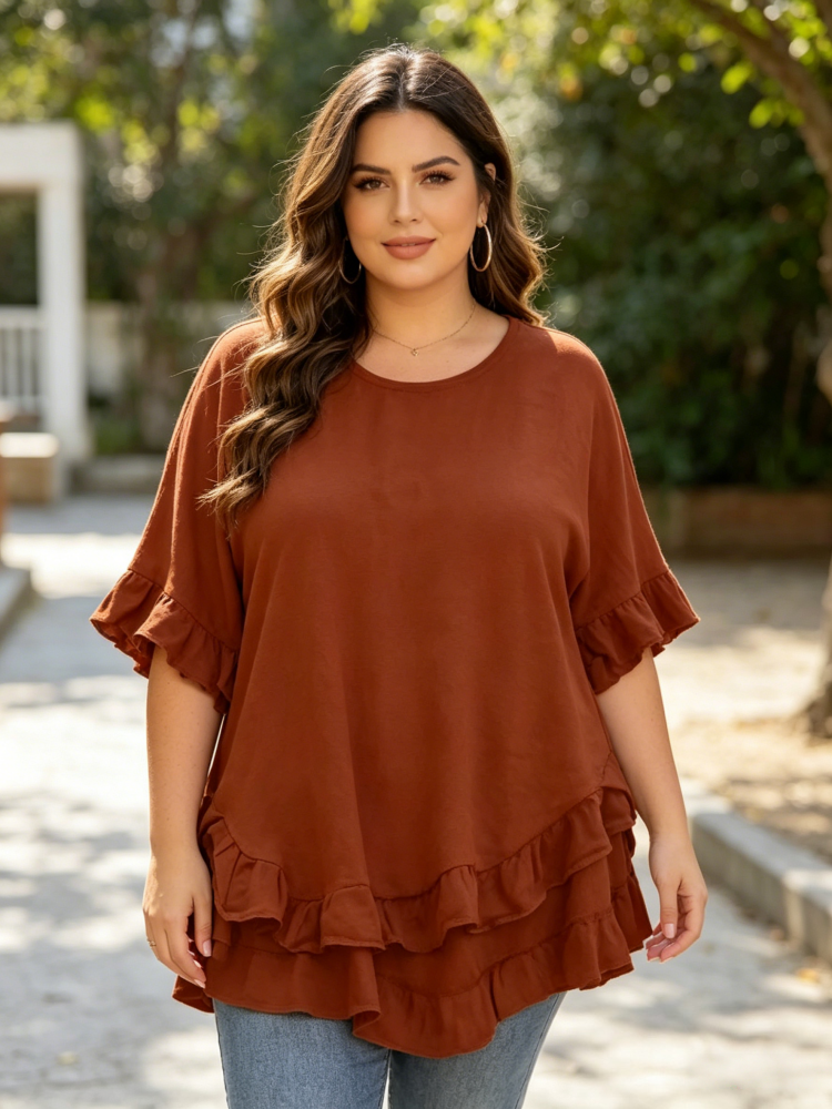 Casual Round Neck Short Sleeve Flowy Top