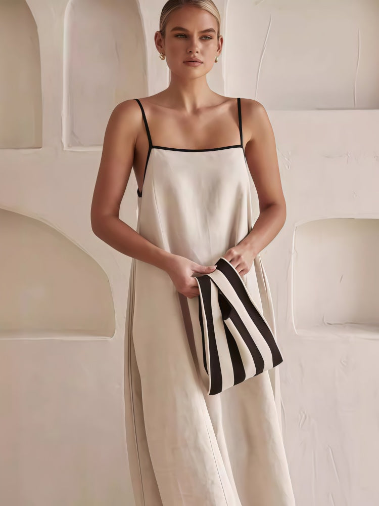 Contrast Trim Linen Blend Cami Maxi Dress