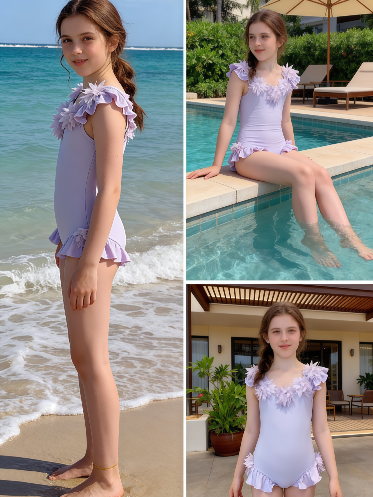 Girls Floral One-Piece Swimsuit –Cute Ruffle Kids Swimwear