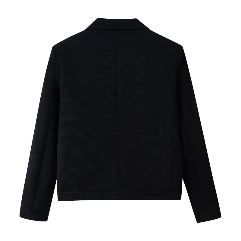 Black Half High Collar Toggle Button Cropped Jacket