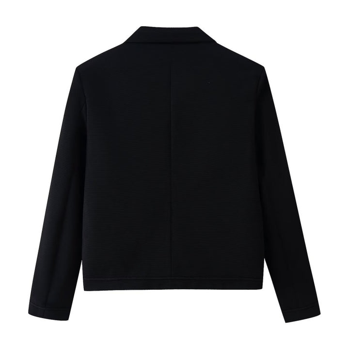 Black Half High Collar Toggle Button Cropped Jacket