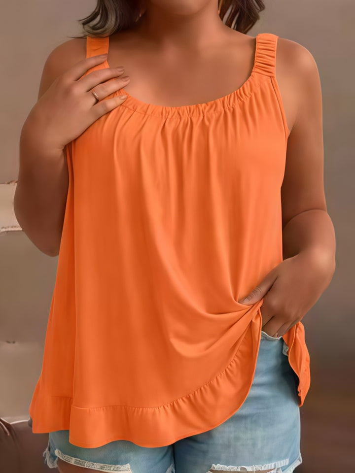 Plus-size loose sleeveless top with ruffles