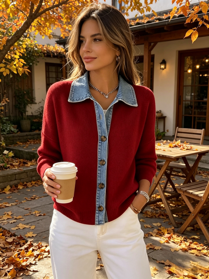 Ribbed Knit Button-Up Shirt - Loose Casual Long Sleeve Collared Blouse
