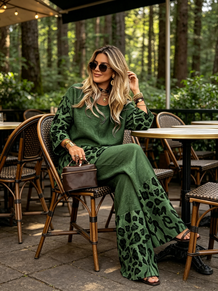 Leopard Print Patchwork Two-Piece Set