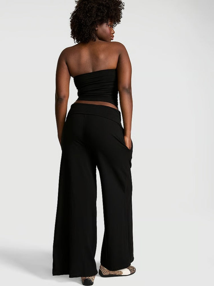 High Waisted Fold-Over Wide Leg Pants