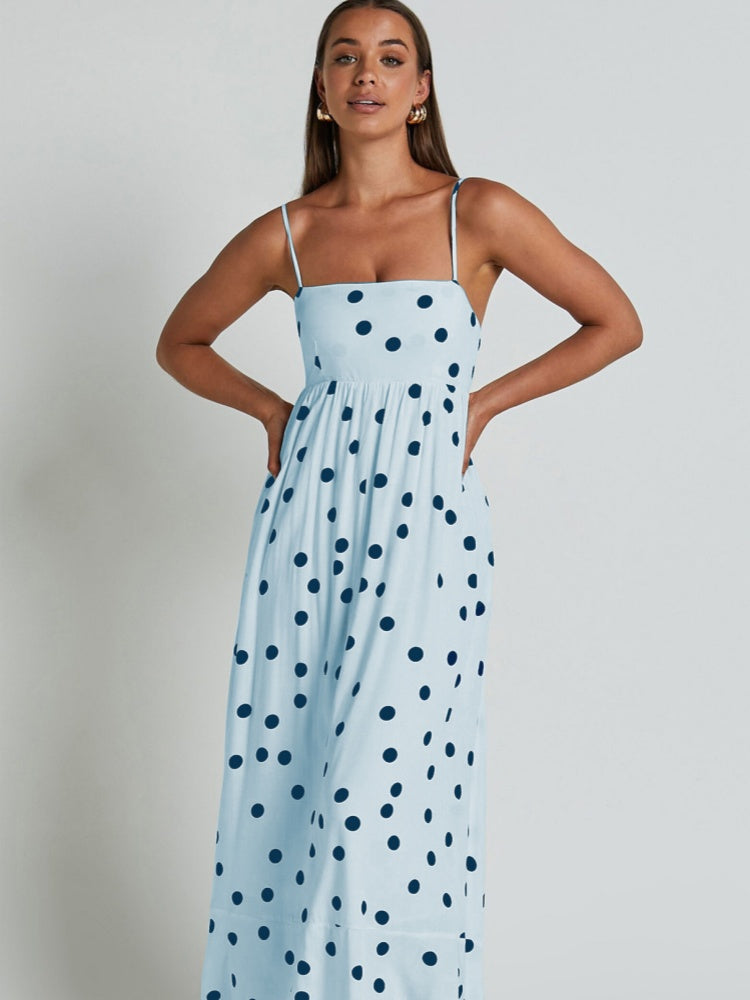 Polka Dot Spaghetti Strap Square Neck Maxi Dress