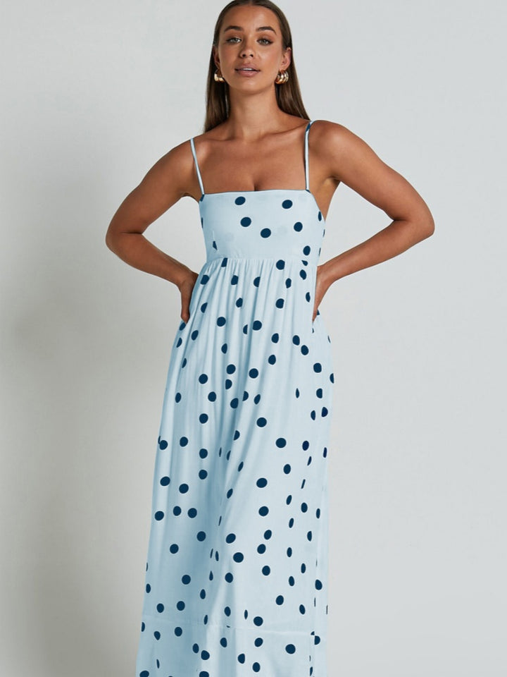 Polka Dot Spaghetti Strap Square Neck Maxi Dress