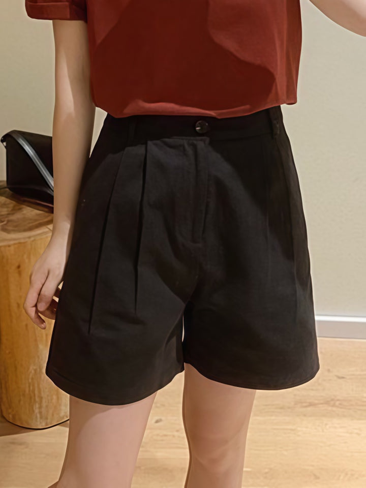 High-Waisted Cotton Wide-Leg Bermuda Shorts