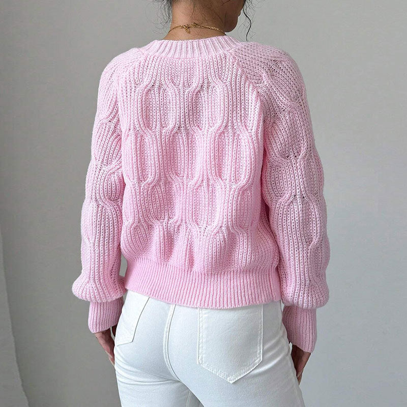 Solid color long-sleeved bow-tie knit cardigan top