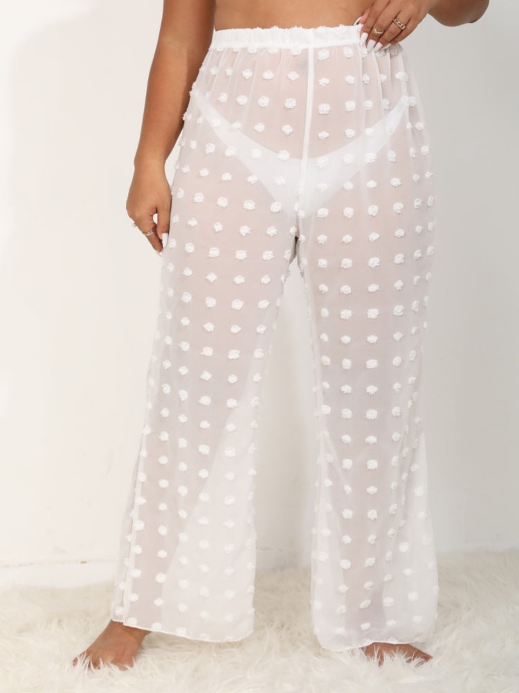 Sheer, three-dimensional chiffon beach wide-leg straight pants