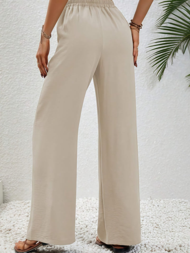 Elastic Waist Drawstring Wide Leg Pants