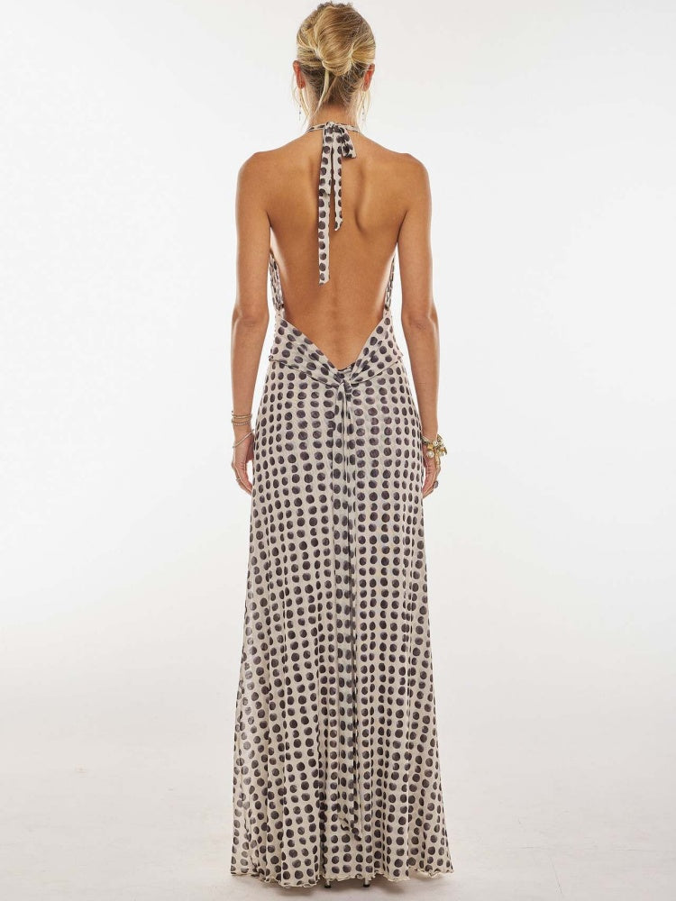 Polka Dot Halter Maxi Dress
