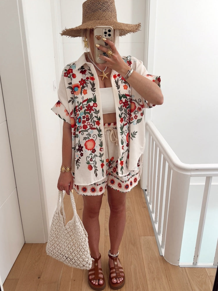 Floral Print Linen Blend Two-Piece Set