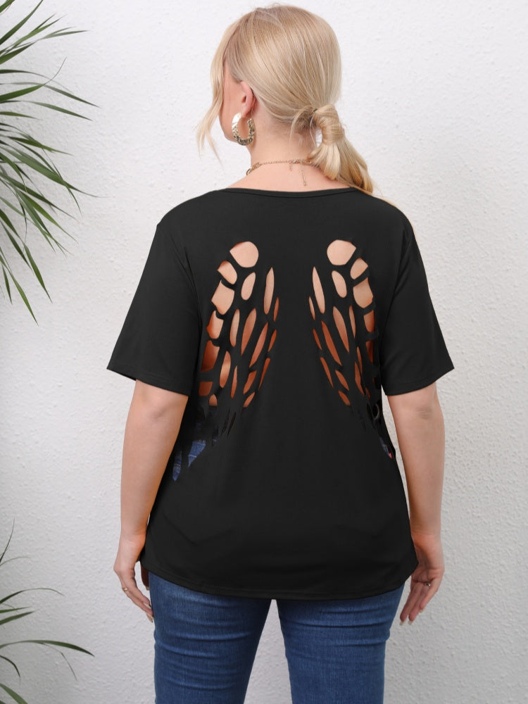 Casual floral cutout angel wing short-sleeved top