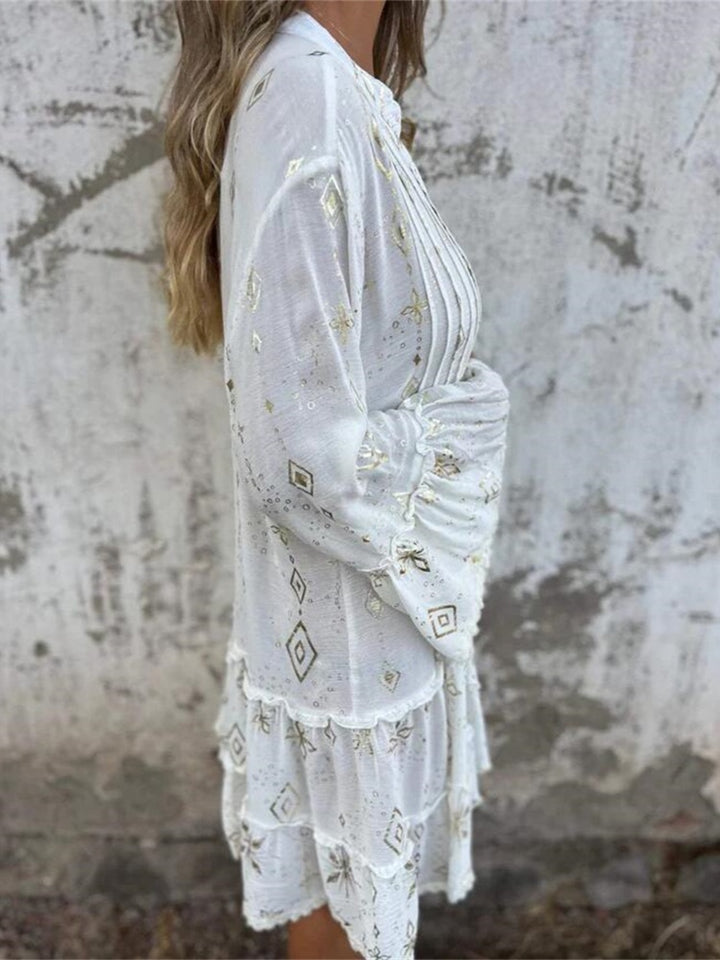 Solid color bell sleeve hollow dress