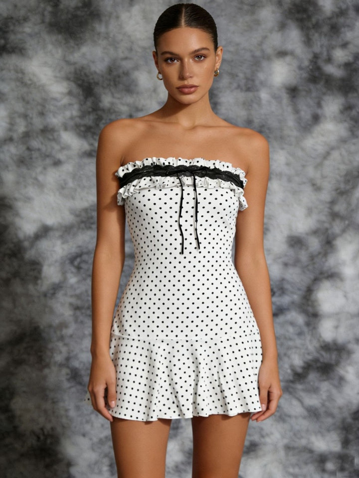 Polka-dot lace panel mini dress