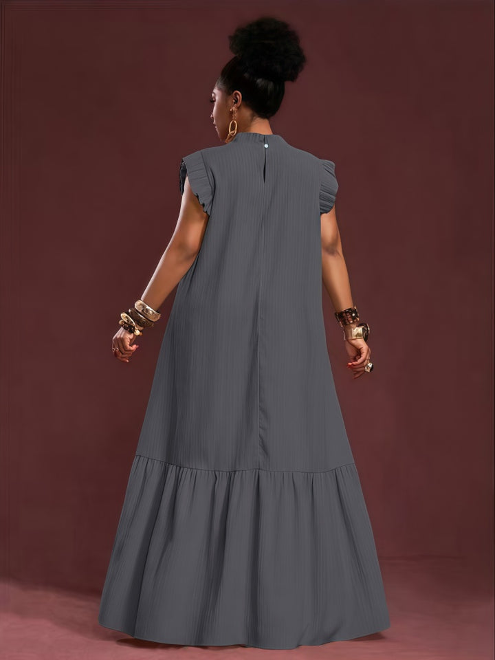 Pleated flutter-sleeve loose maxi dress