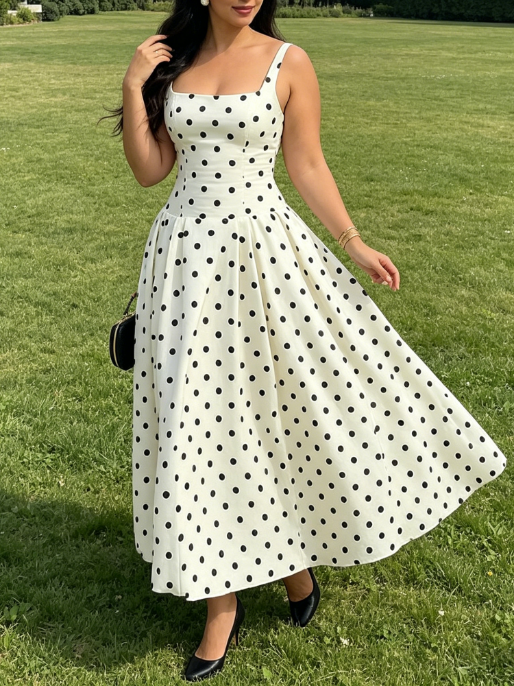 Polka Dot Square Neck Maxi Dress