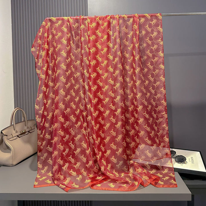 Sheer Artistic Floral Long Scarf Shawl