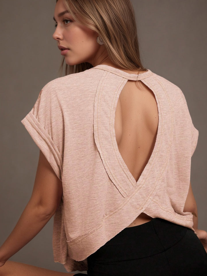 Short Sleeve Criss Cross Open Back Crop Top