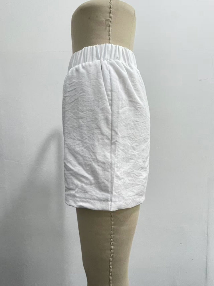 White Off-Shoulder Peplum Top &amp; Shorts Set