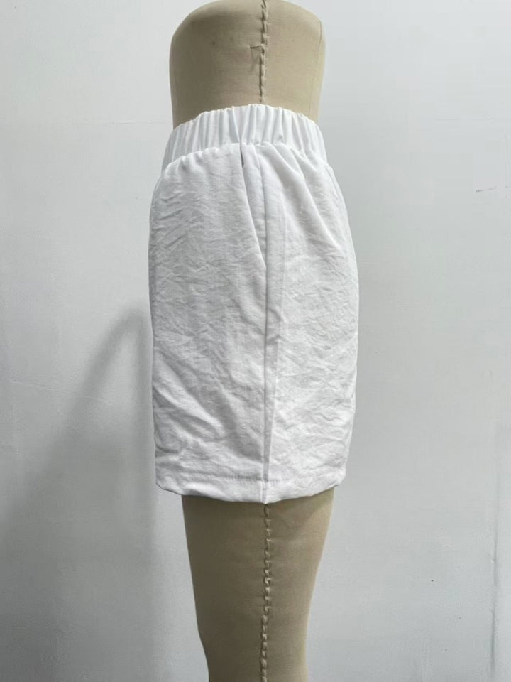 White Off-Shoulder Peplum Top &amp; Shorts Set