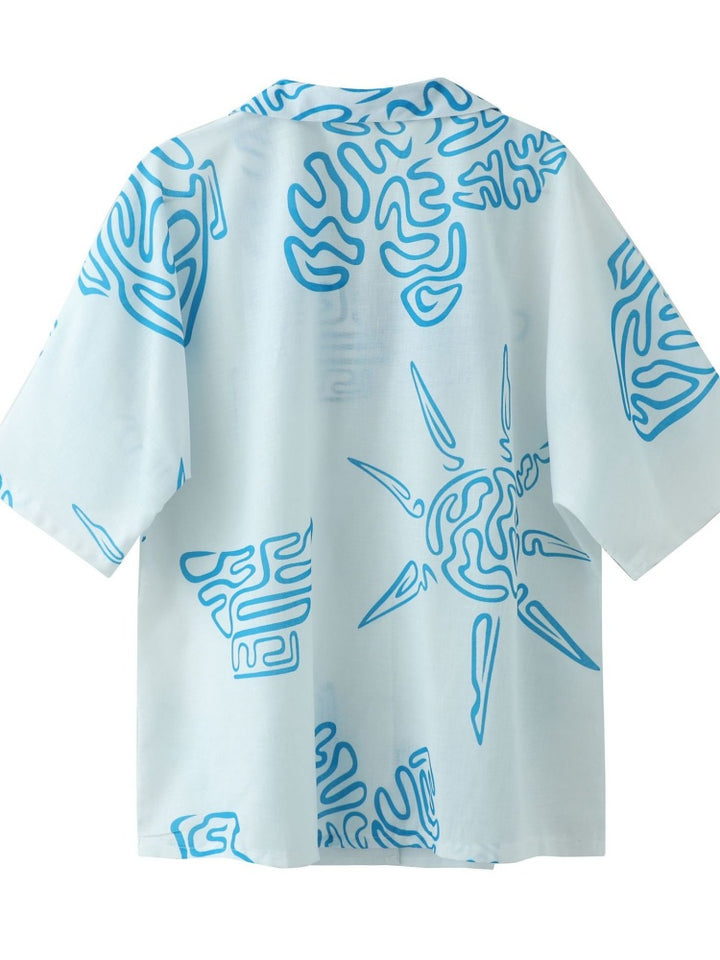 Print Button-Down Shirt &amp; Shorts Set