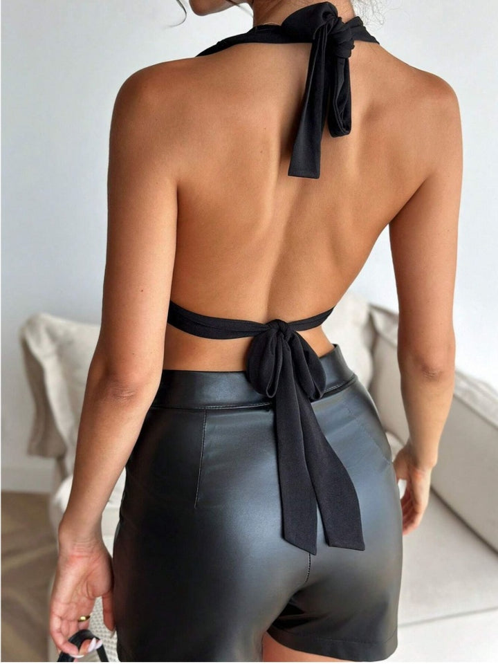 Gold Buckle Halter Cutout Top