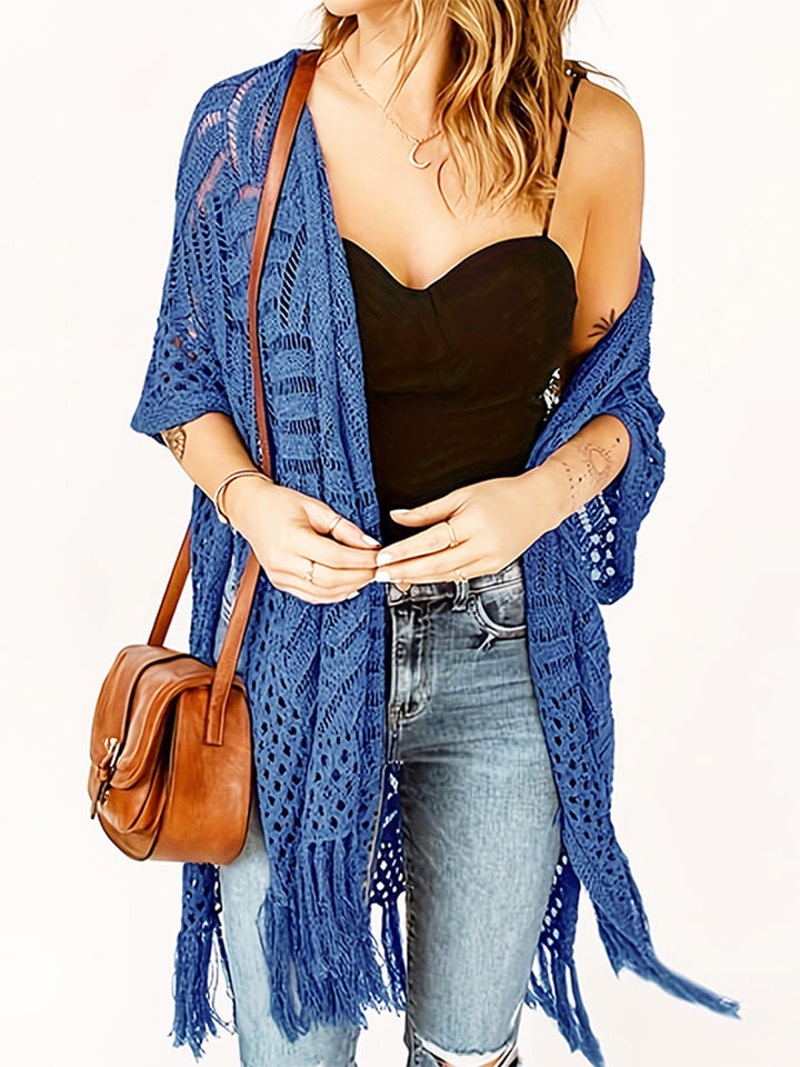 Beach vacation sun protection knitted tassel cover-up