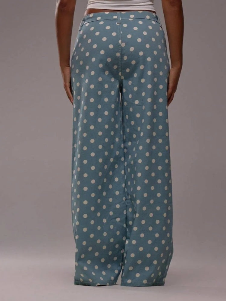 Polka Dot High-Waisted Wide-Leg Pants