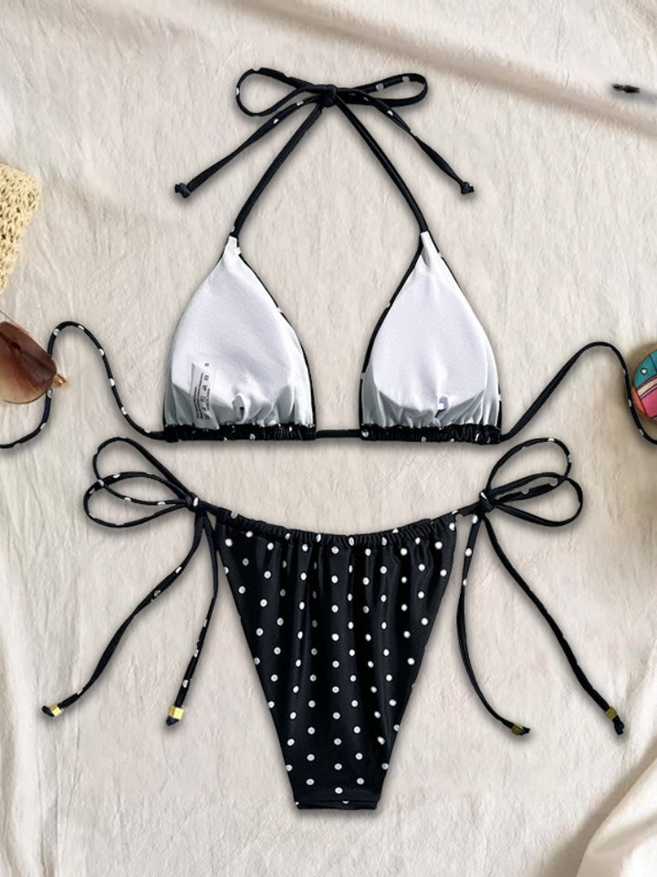 Black Polka Dot Triangle Bikini Set