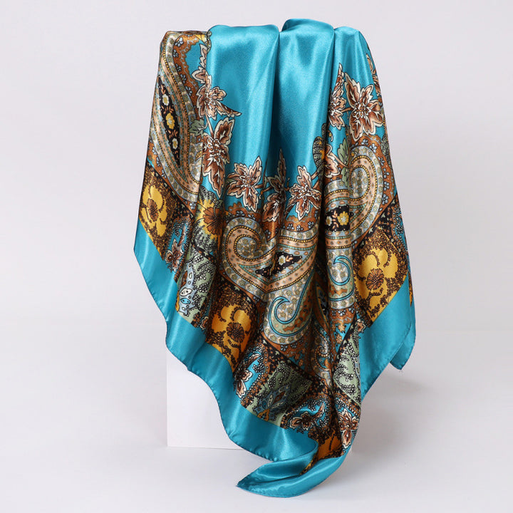 Floral Print Square Satin Scarf