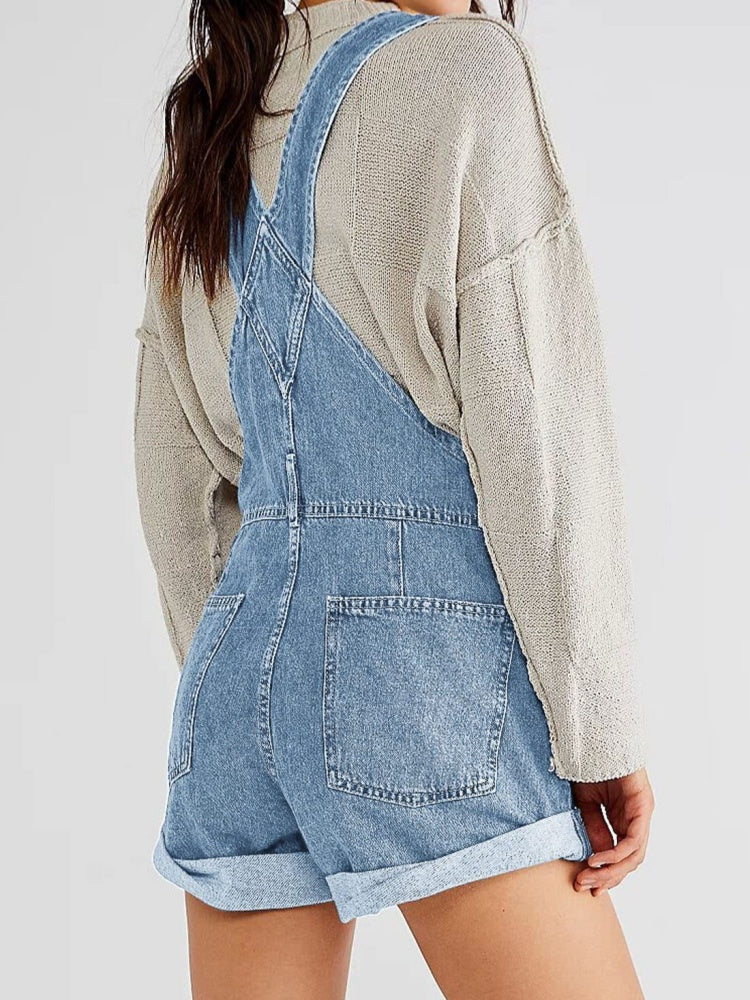 Loose Fit Cuffed Hem Jean Romper