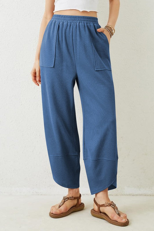 Elastic Waist Loose Fit Cropped Pants