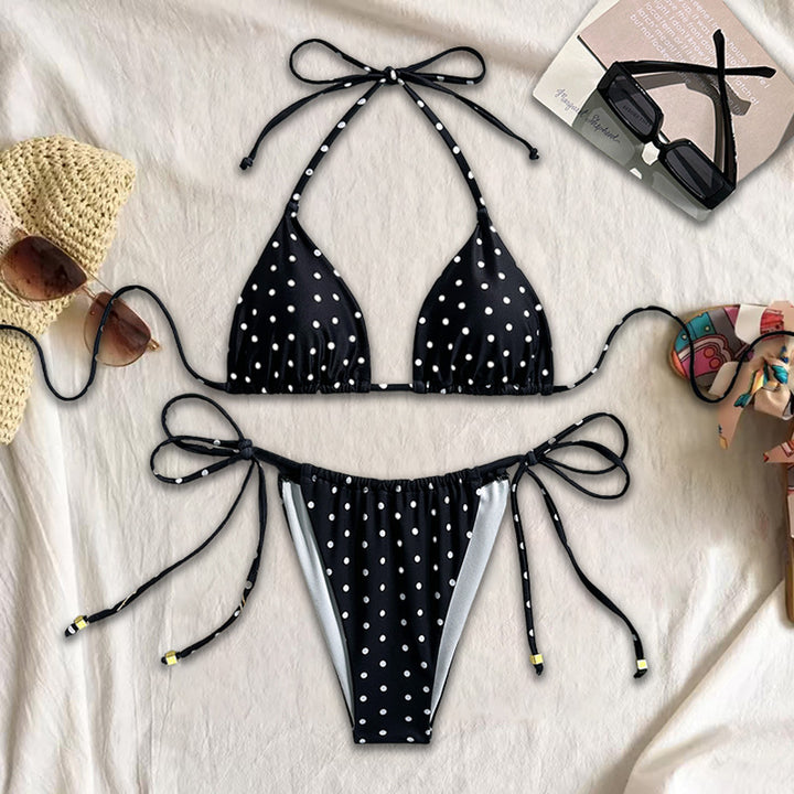 Black Polka Dot Triangle Bikini Set