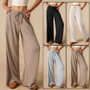 Summer solid color high-waisted casual wide-leg pants for women
