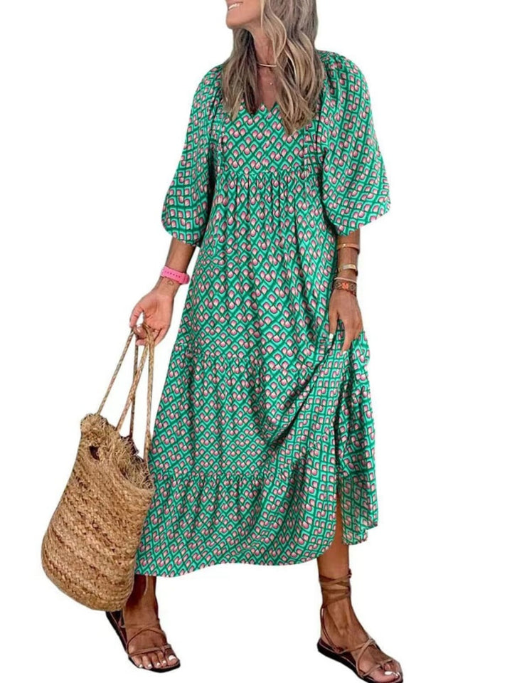 Puff Sleeve Tiered Maxi Dress