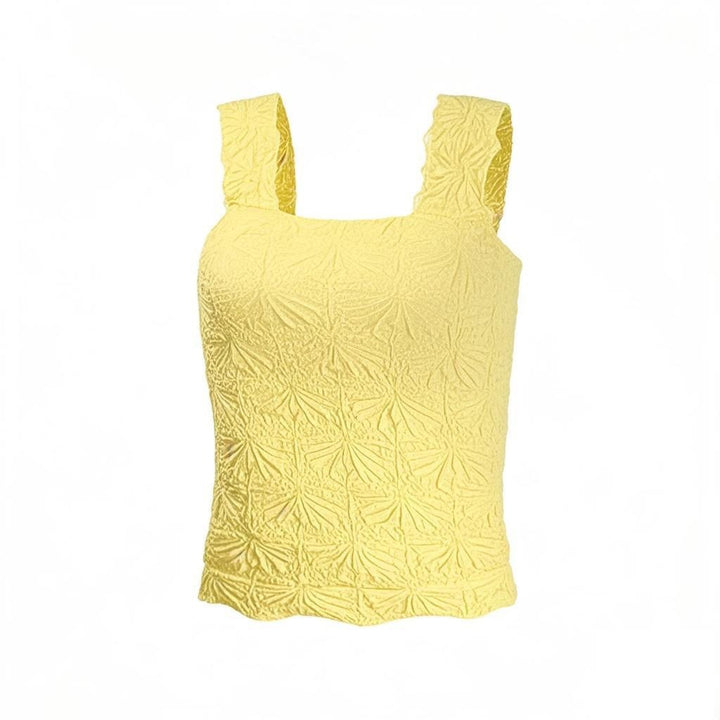 Textured Square Neck Ruched Crop Tank Top