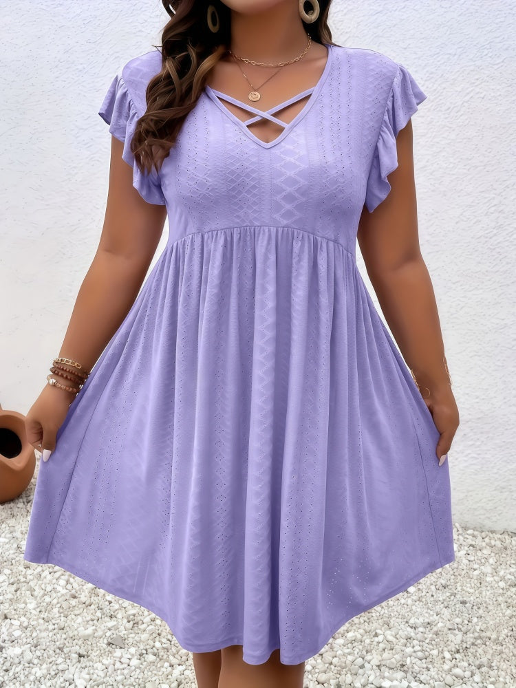 Plus Size Flutter Sleeve V-Neck Dress
