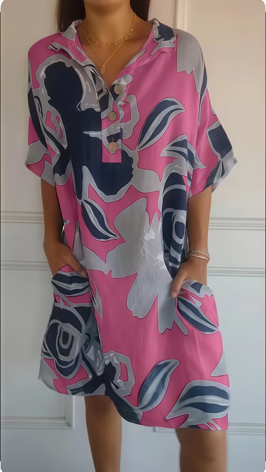 Printed cotton-linen dress