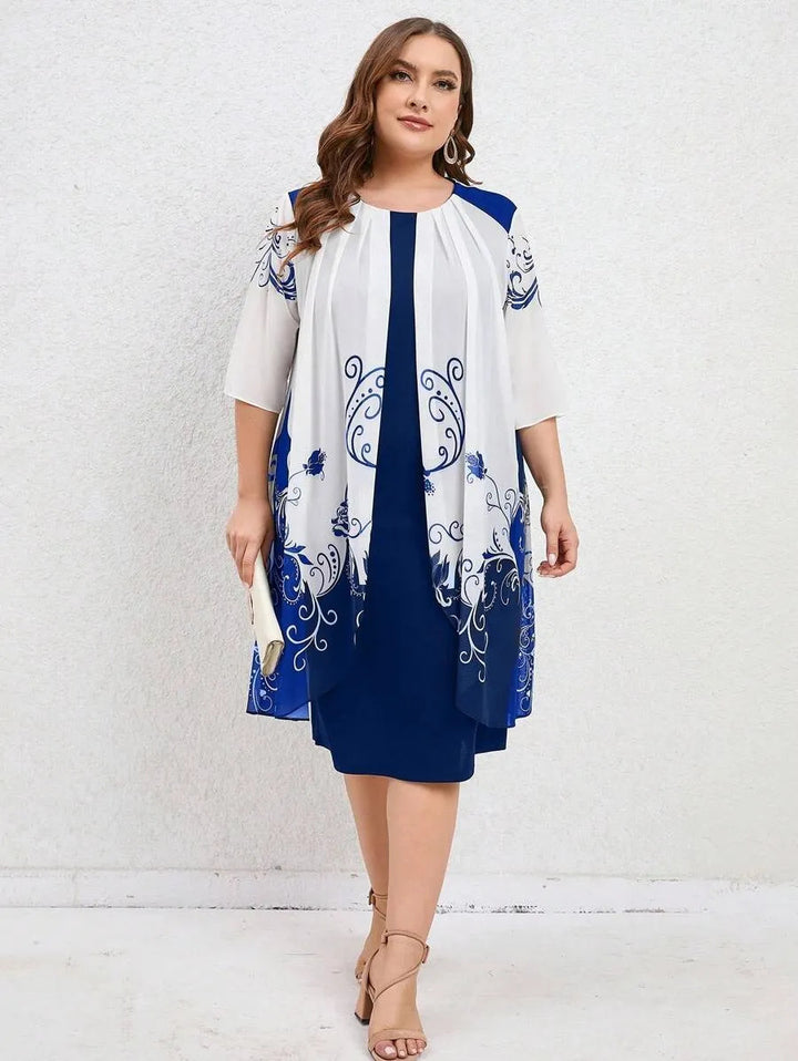 Printed round neck loose slimming casual plus size dress