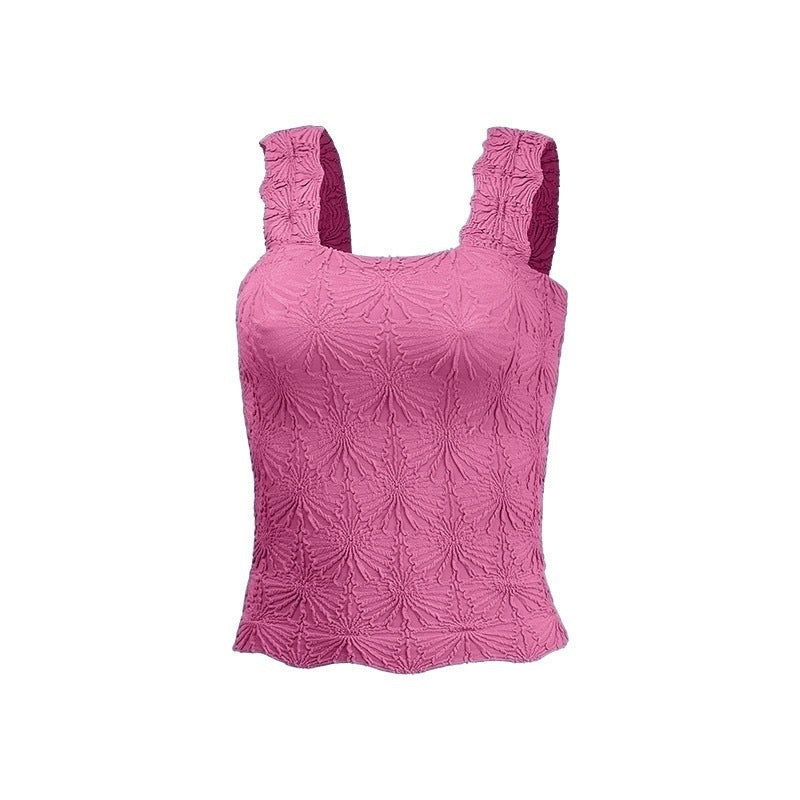 Textured Square Neck Ruched Crop Tank Top