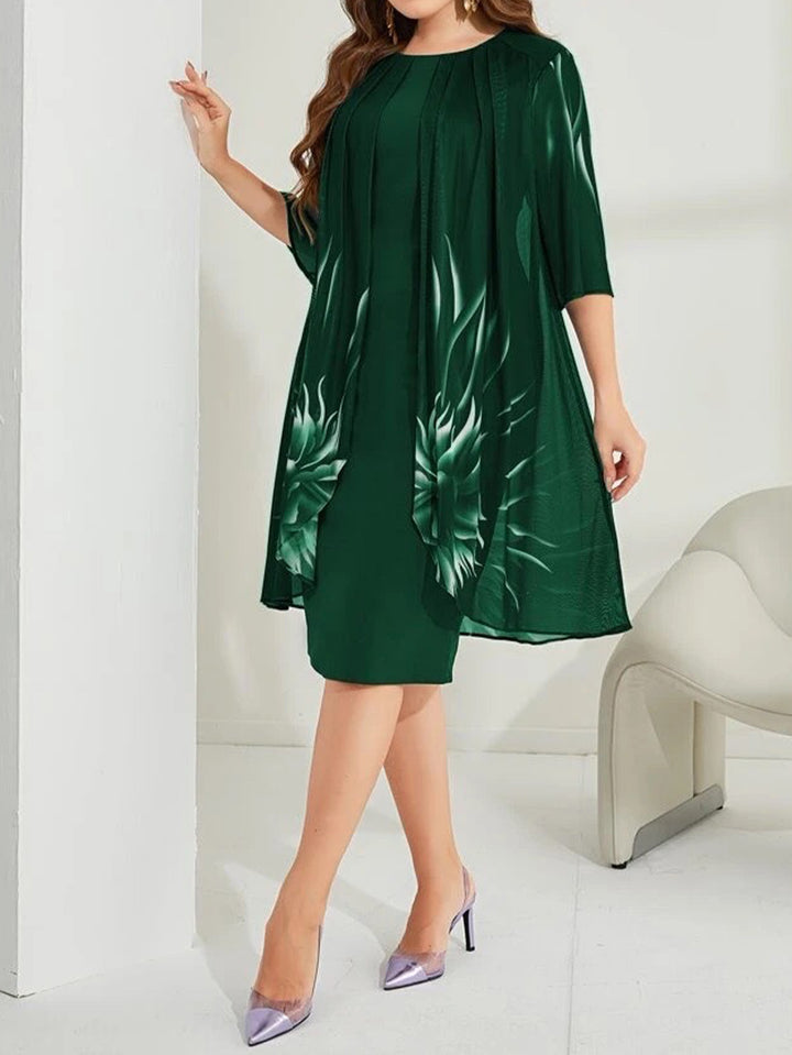 Loose-fitting casual mid-sleeve round neck mesh dress